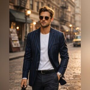 Acne Studios designer Black and Blue striped Classic Blazer Cut size 52